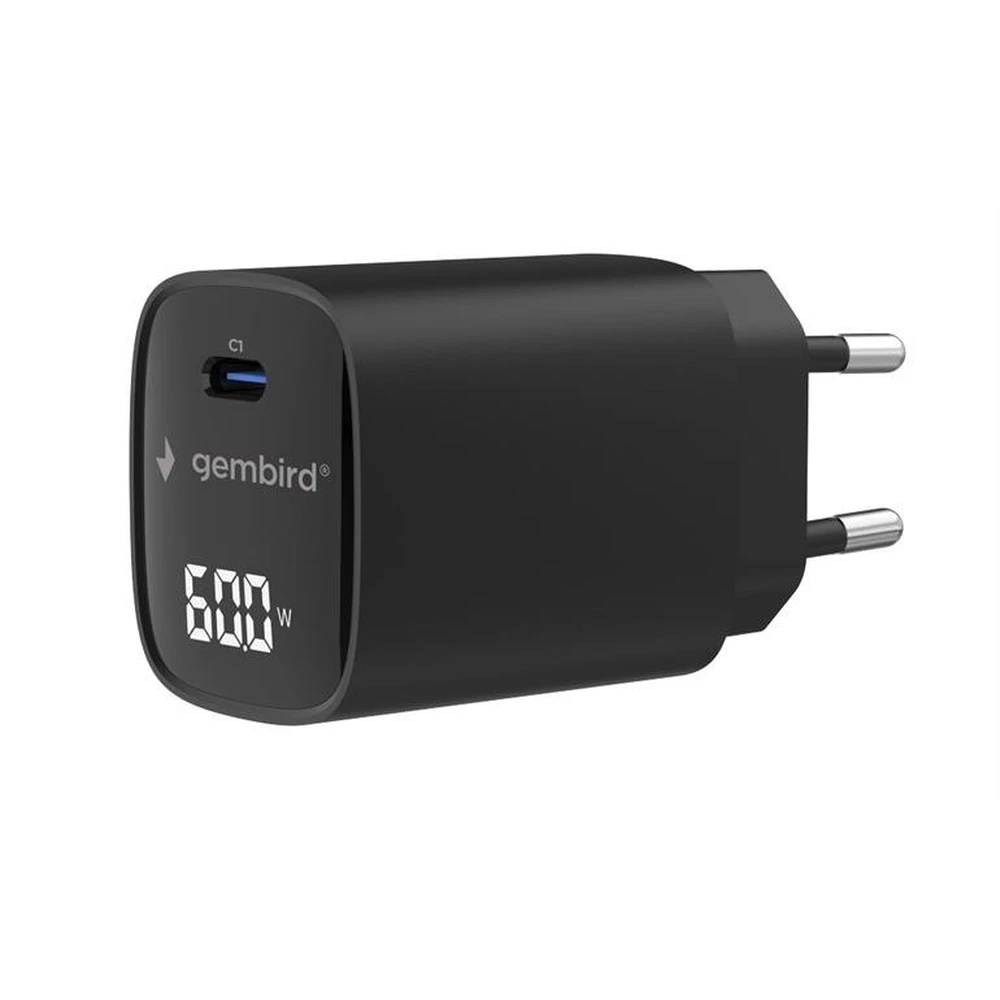 GEMBIRD 1-port 60W USB Type-C fast charger LCD negru TA-UC-1C-PD60LCD-01-BK