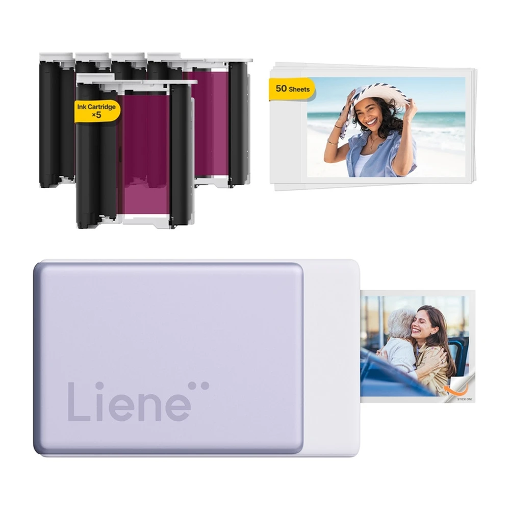 LIENE Pearl N200 Pro hordozható fotónyomtató 10 darab lappal lila