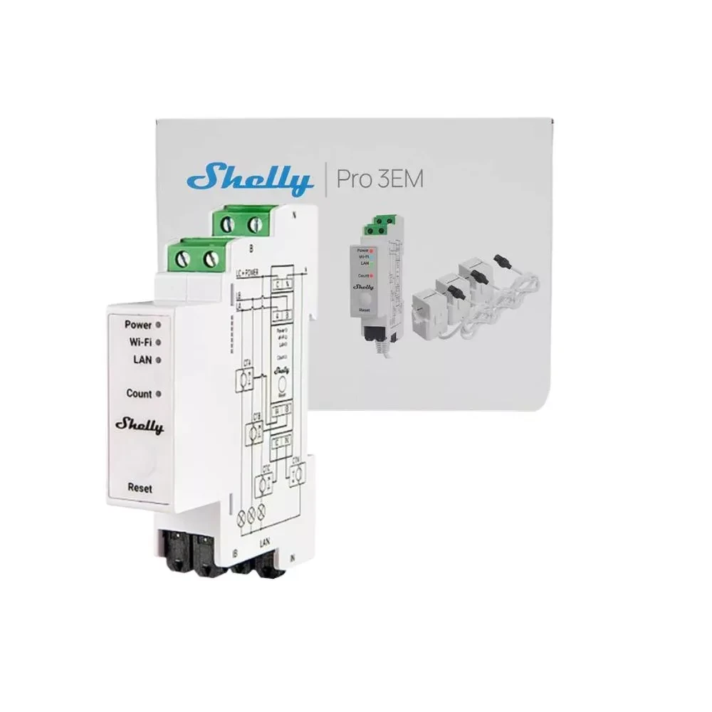 SHELLY Pro 3EM 120A V2 háromfázisú flowmeter SPEM-003CEBEU ALL-REL-PRO3EMV2