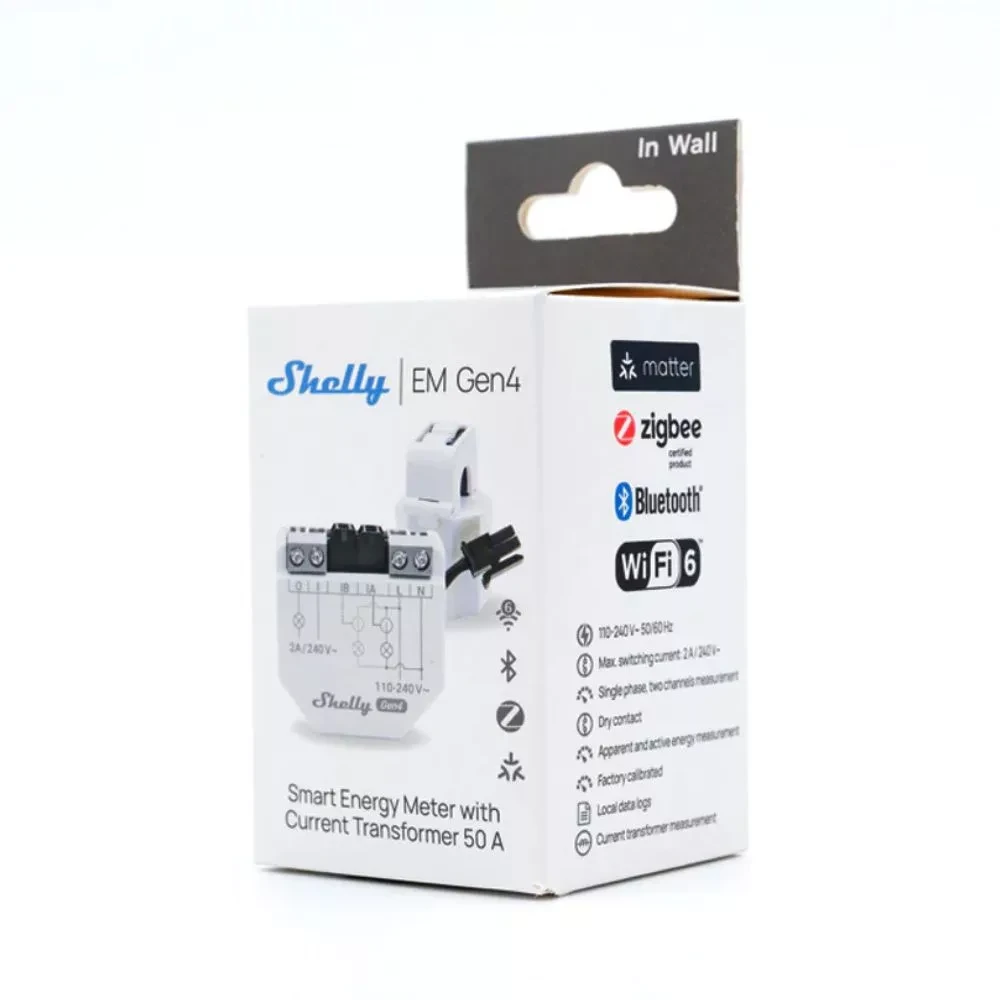 SHELLY EM Gen4 egyfázisú flowmeter 50A Zigbee Matter S4EM-002CXCEU ALL-REL-EM50-R4