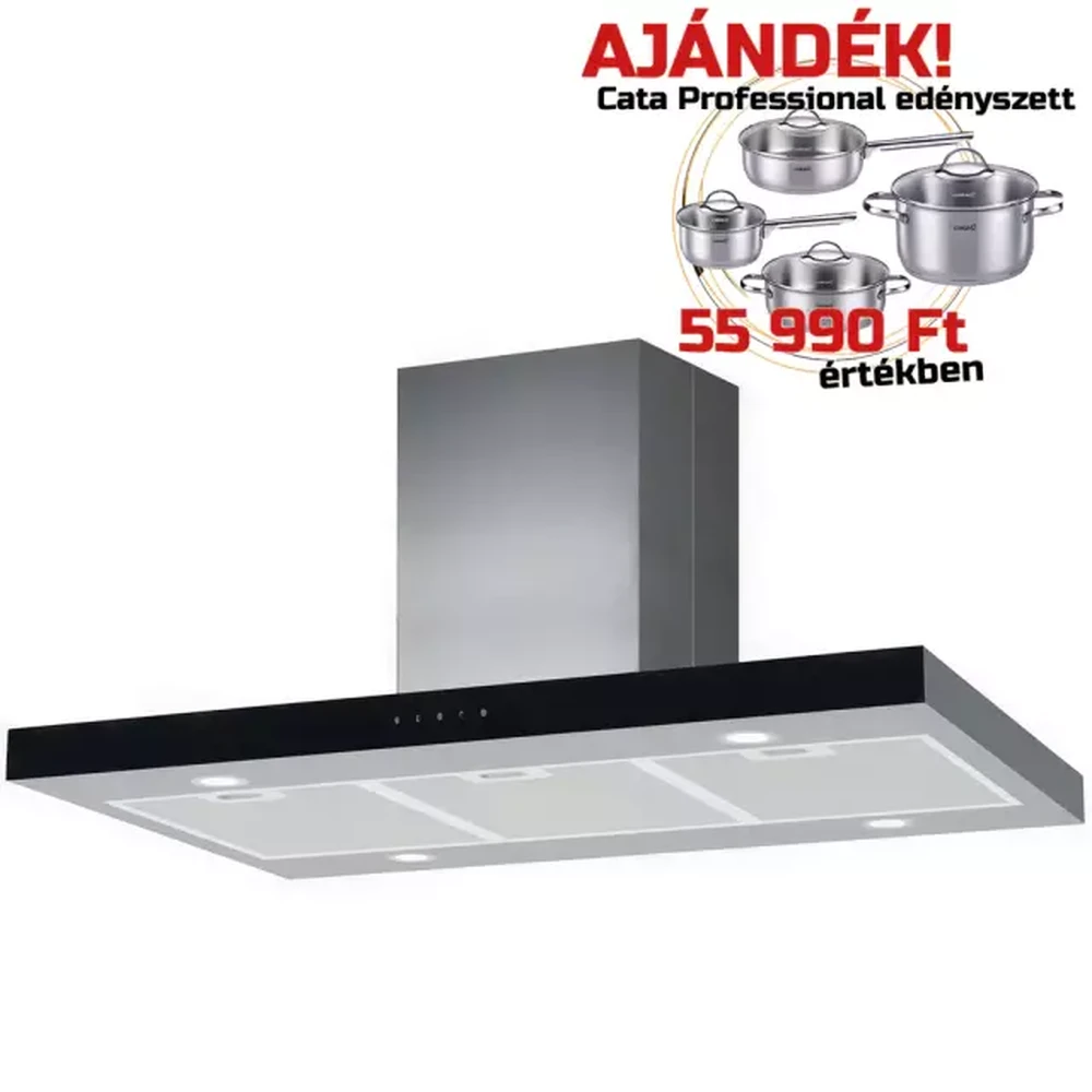 CATA Isla Legend 9010 XGBK Páraelszívó 90cm Inox + Edényszett PROFESSIONAL 02075443p