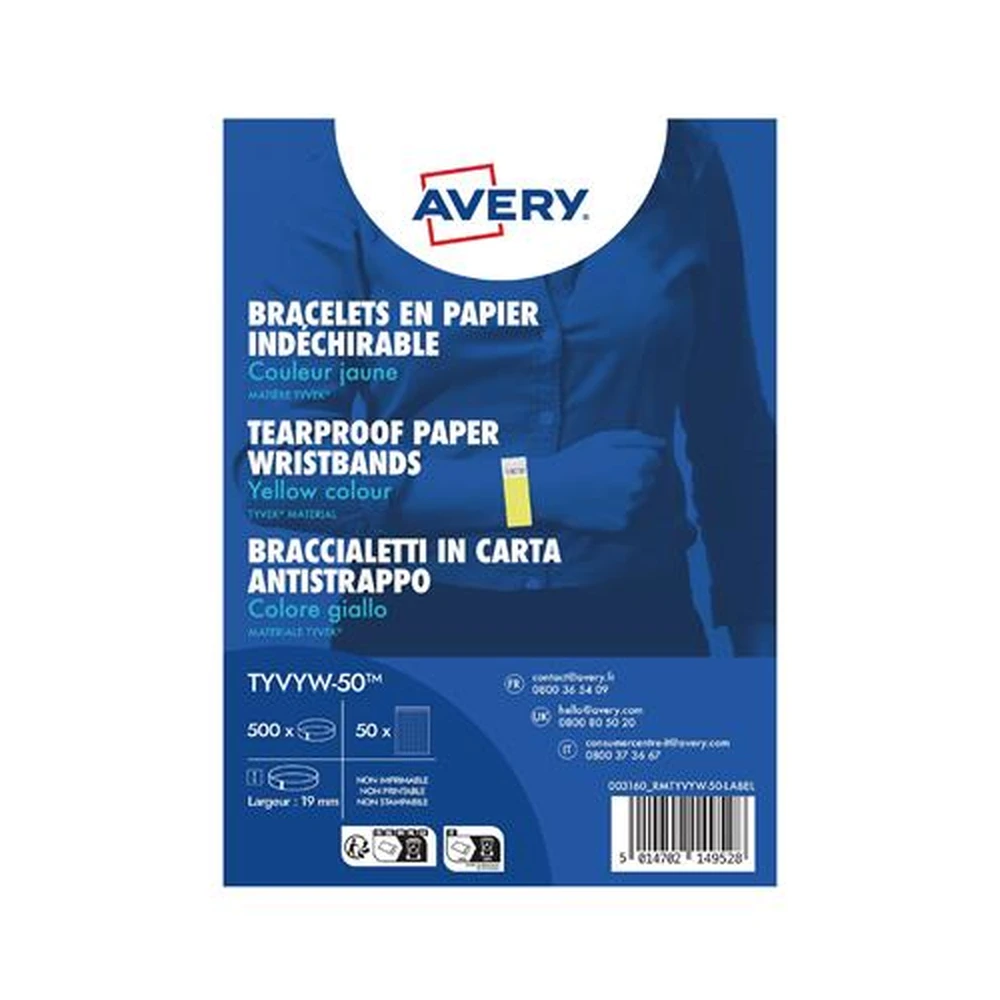 AVERY 265x19 mm szakadásbiztos karszalag 500pcs yellow AYTYVYW50
