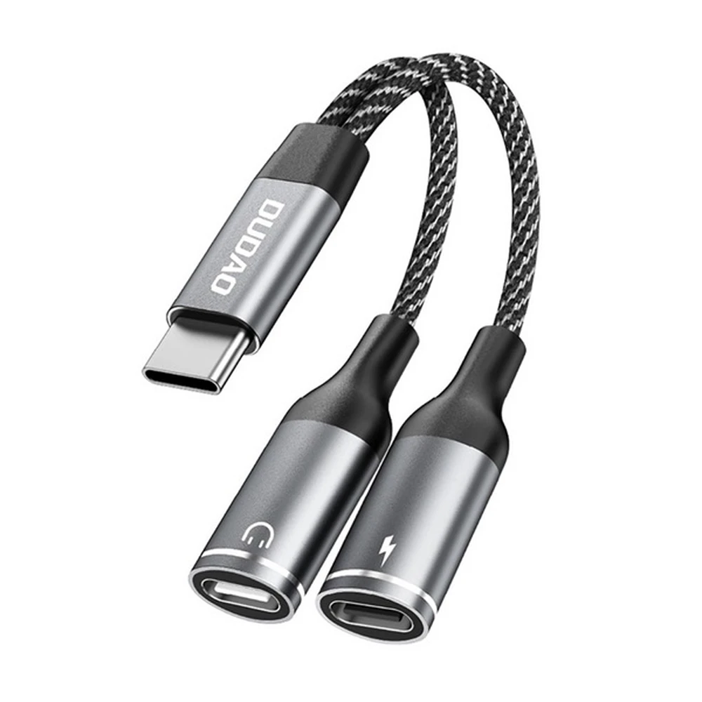DUDAO L13C+ audio adapter charger cable distributor Type-C+3.5mm jack 2A bright grey GP-190550