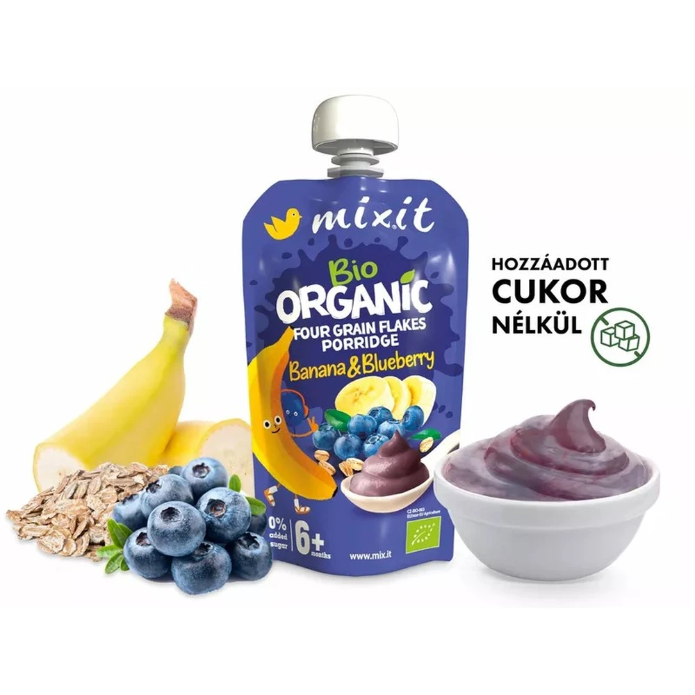 Mixit bio gyümölcspüré banán and blueberry 110 g 103060