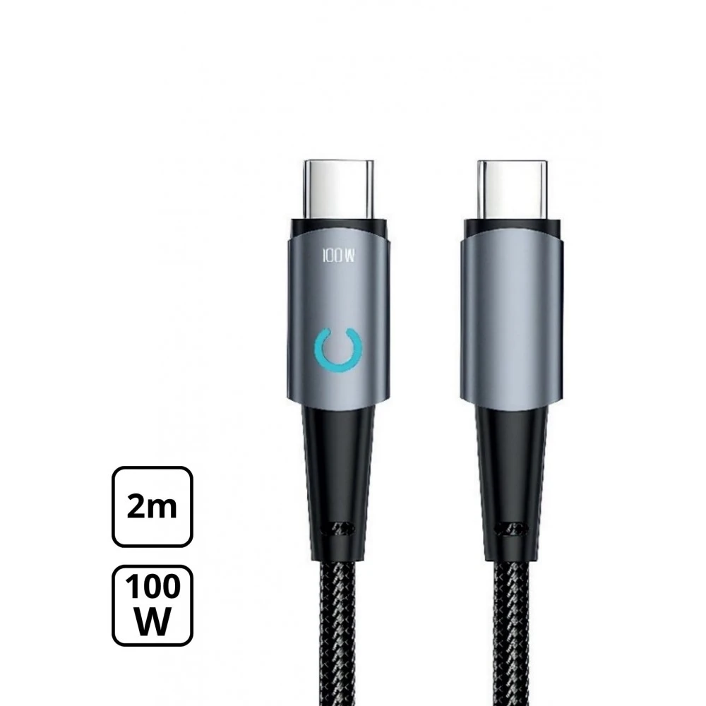 CELLECT Tkanina data kabel 100W Type-C to Type-C Crno 2m MDCU-TYPEC2-100WS-BK