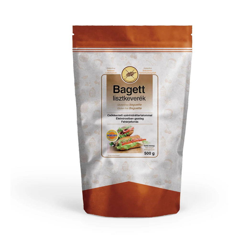 DIA-WELLNESS Prémium gluténmentes bagett lisztkeverék csökkentett szénhidráttal 500g 103670