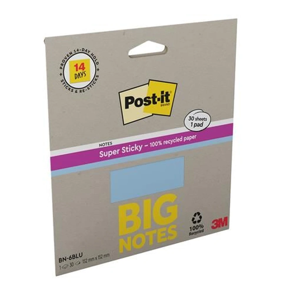 3M POSTIT Super Sticky Self-adhesive pad 152x152 mm 30 lap blue LPBN6BLU