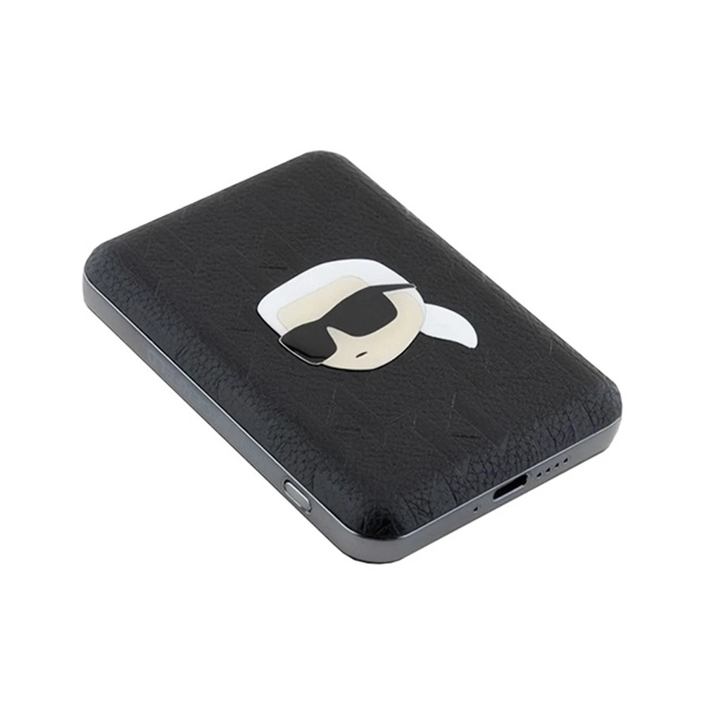 KARL LAGERFELD KARL HEAD PIN emergency charger Type-C 5000mAh 15W wireless magnetic LED Black KLPB5FPGKSKIHK