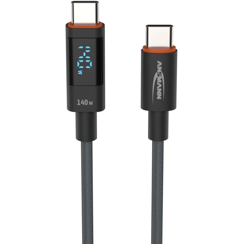 ANSMANN USB 2.0 Type C Töltő/adat LED Kijelzővel Antracit 2m 1700-0171