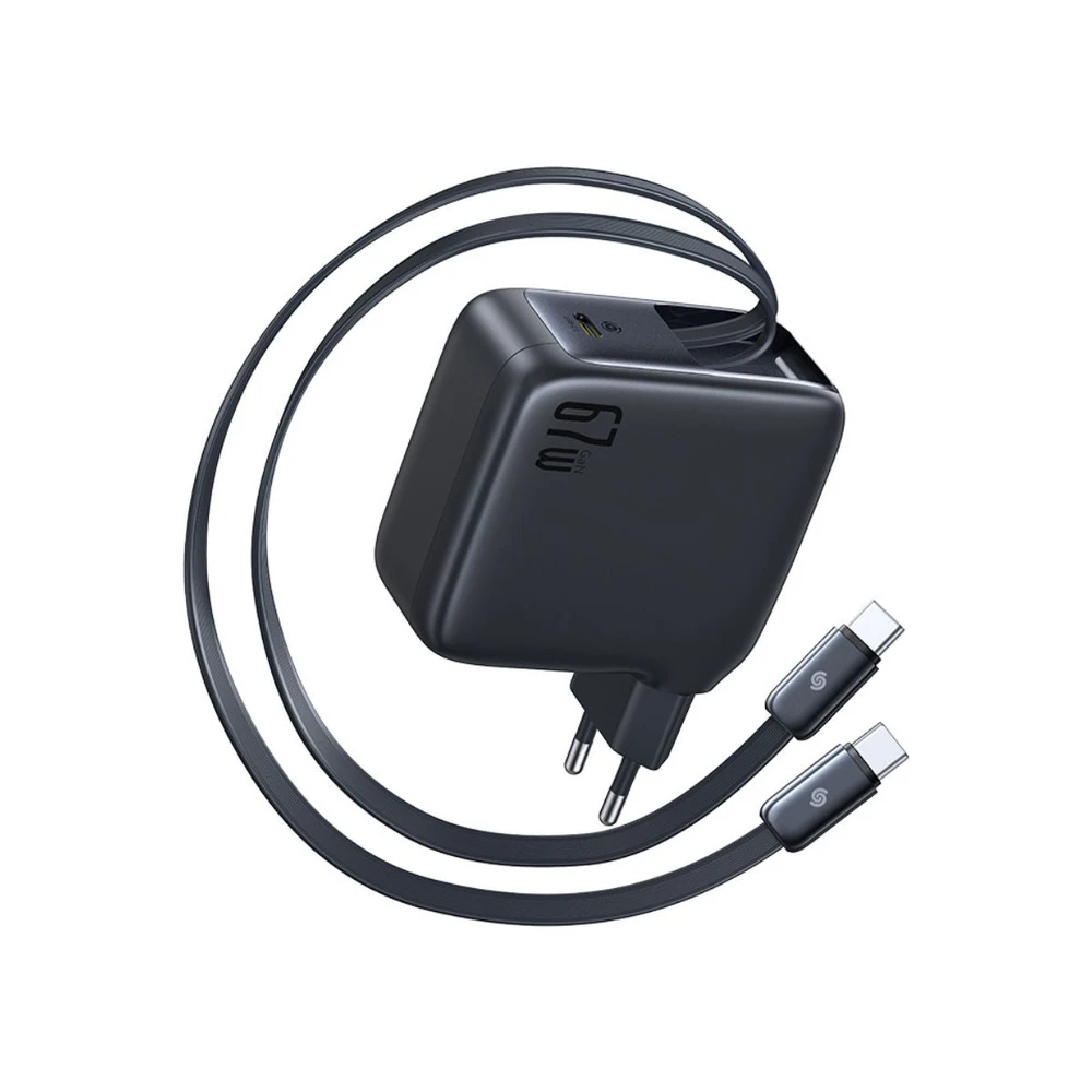 BASEUS ENERCORE CJ21 network charger 1xUSB Type-C outlet 67W PD fast charger 3.0 + csévélhető 2xUSB Type-C cable FEKETE E0121D00