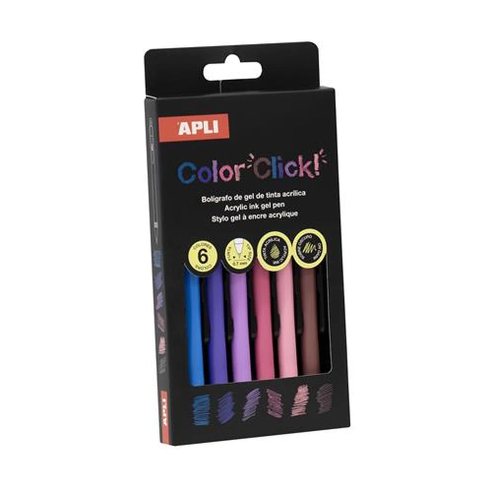 APLI Color Click Zseléstoll acrylic tintával 0.7 mm push-button spring colors 6 color LCA20645