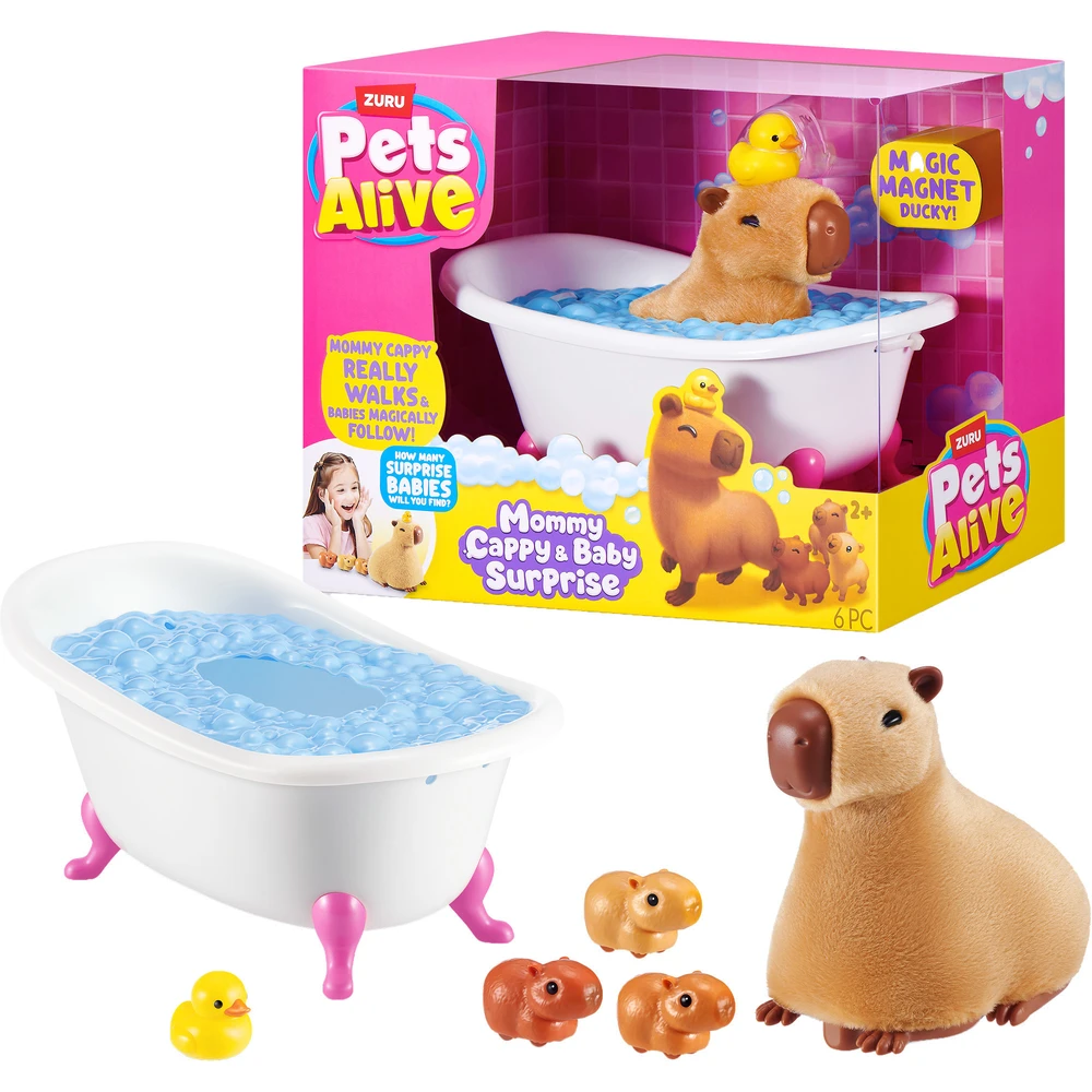 ZURU Pets Alive Mommy Capybara and Baby anya-baba figura set fürdőkáddal 9574