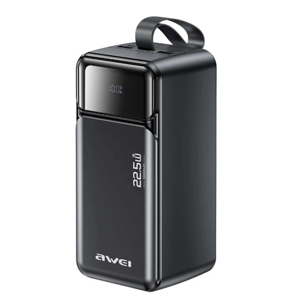 AWEI PA-106 emergency charger 3 Type-C outlet 50000mAh 22.5W PD fast charger 3.0 LED screen FEKETE