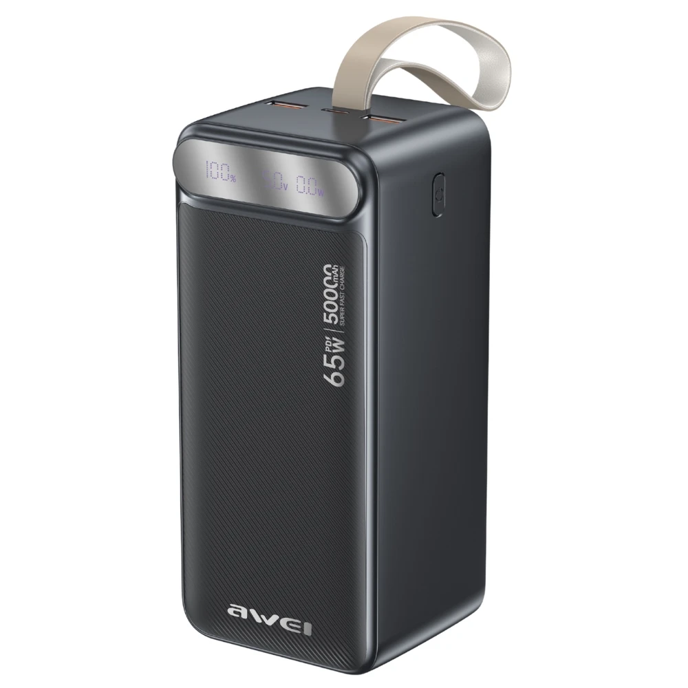 AWEI PA-81 emergency charger 2 USB+Type-C outlet 50000mAh 65W PD fast charger LED screen black
