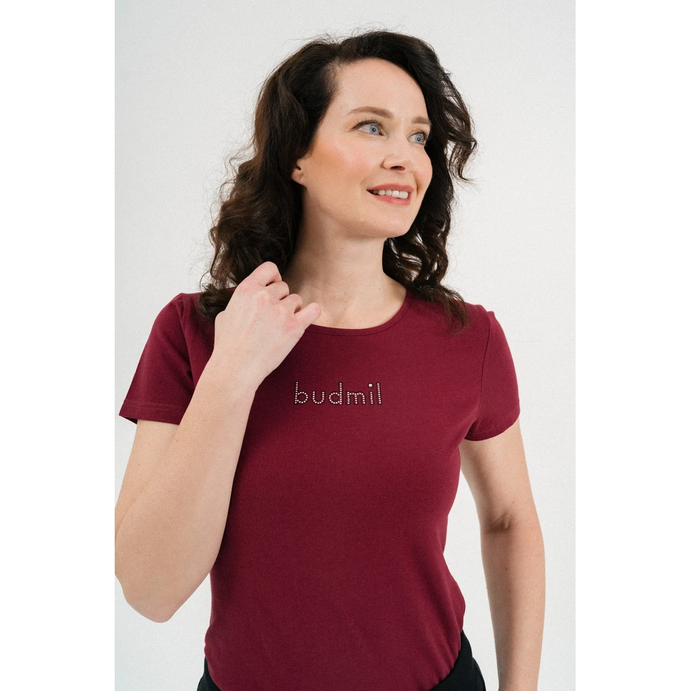 BUDMIL Karcsúsított polo Female M depressed pattern strasszos bordeoux
