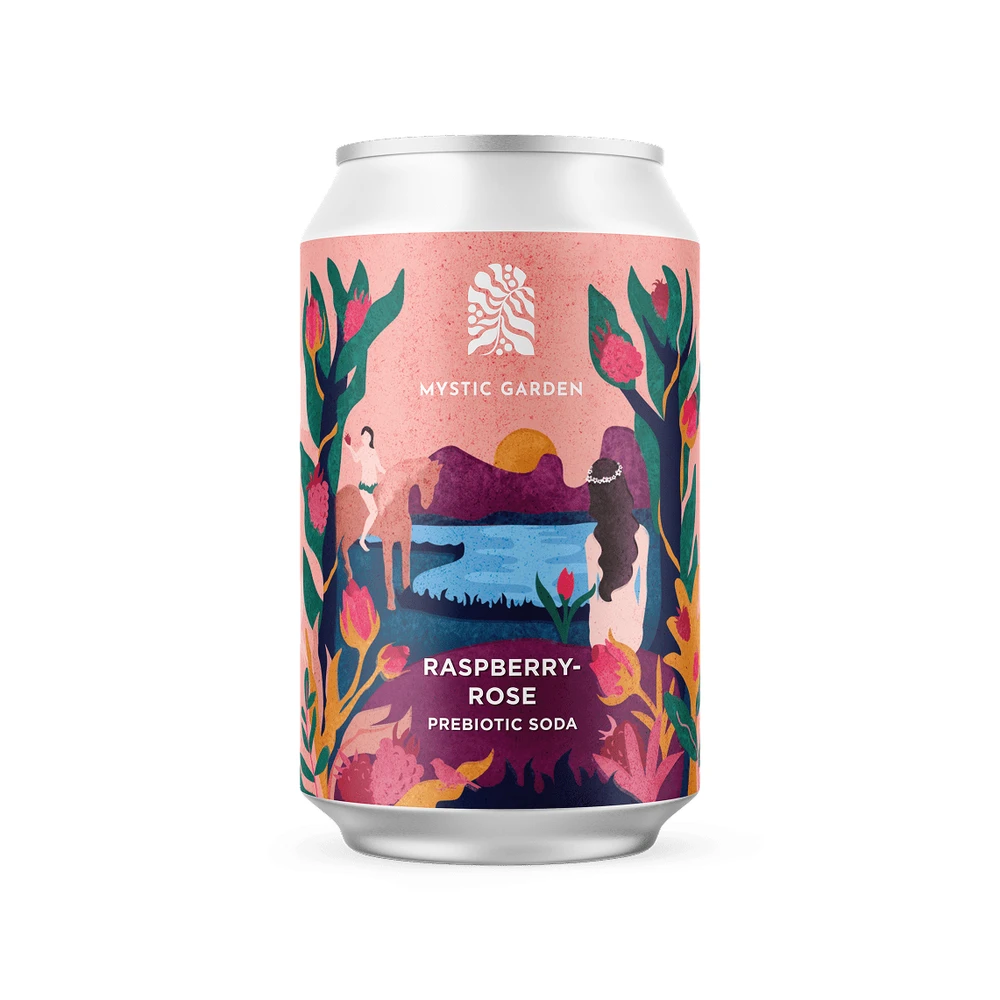 MYSTIC GARDEN Prebiotikus soda málna-rózsa 330 ml
