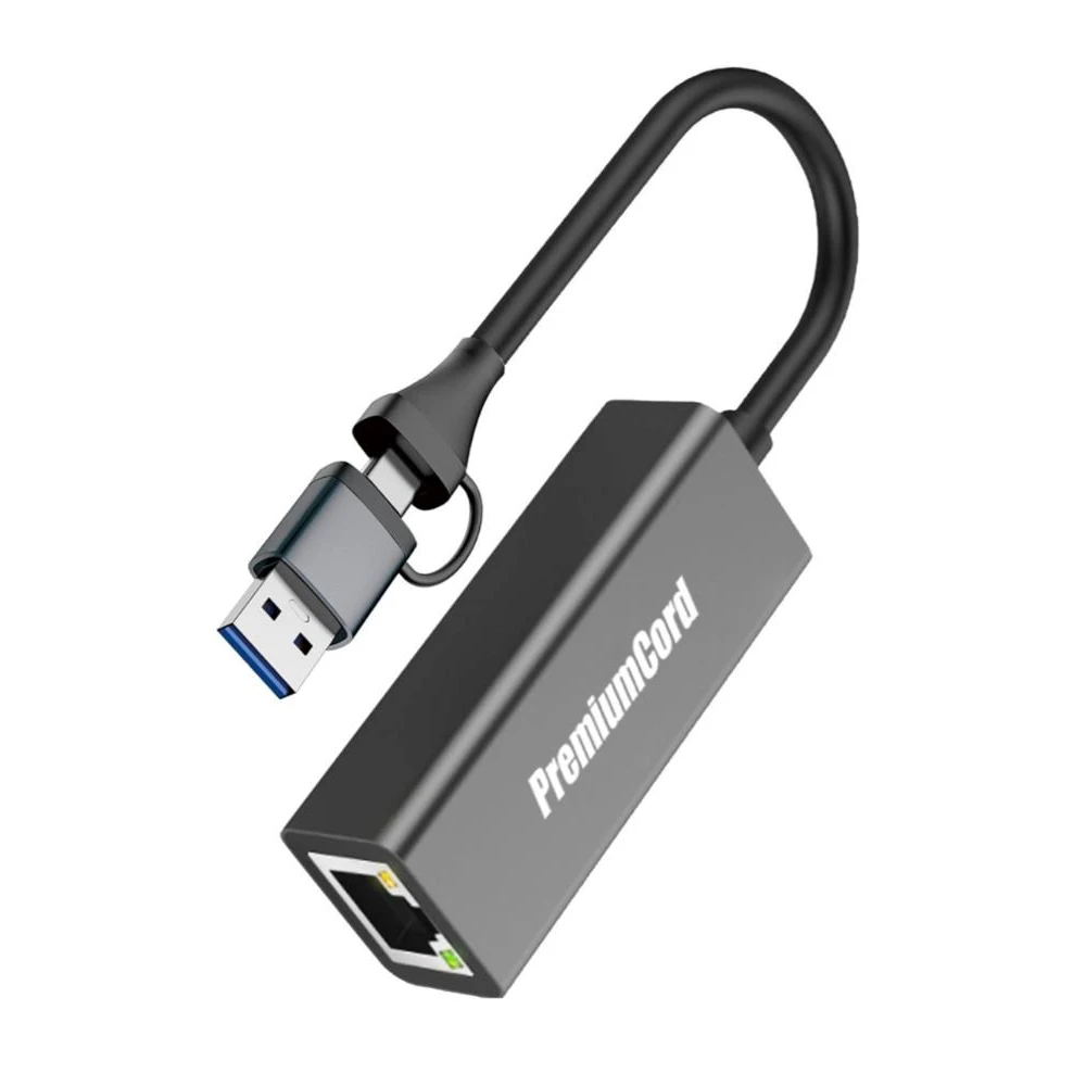 PREMIUMCORD KU31ETHER07 USB-C 3.1 UTP Converter 1000Mbps + USB-A adapter black