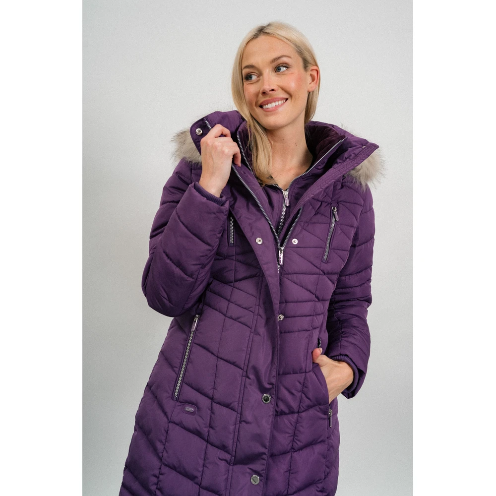 BUDMIL Bright szőrmés winter jacket dupla elejerésszel Female S dark purple