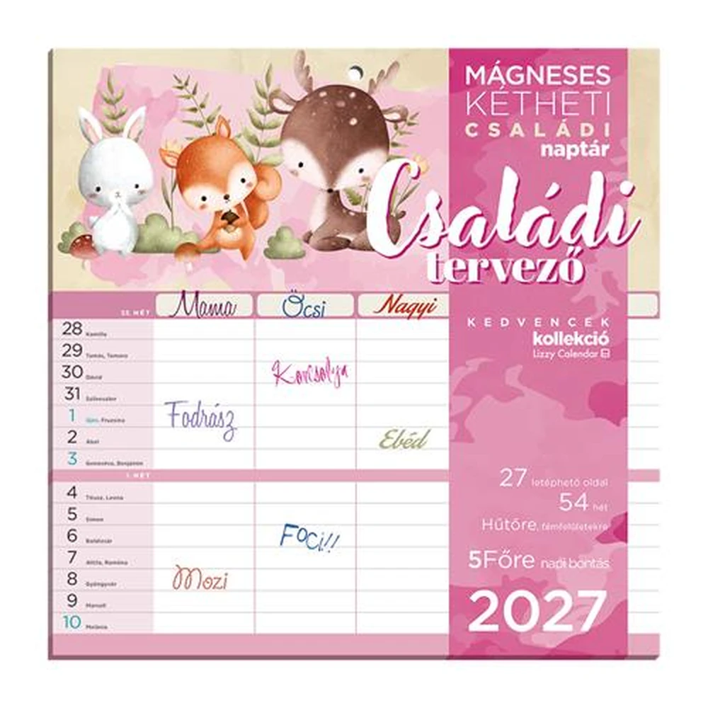 LIZZYCALENDAR Magnetic kétheti falinaptár 2027 22x22 cm Family tervező
