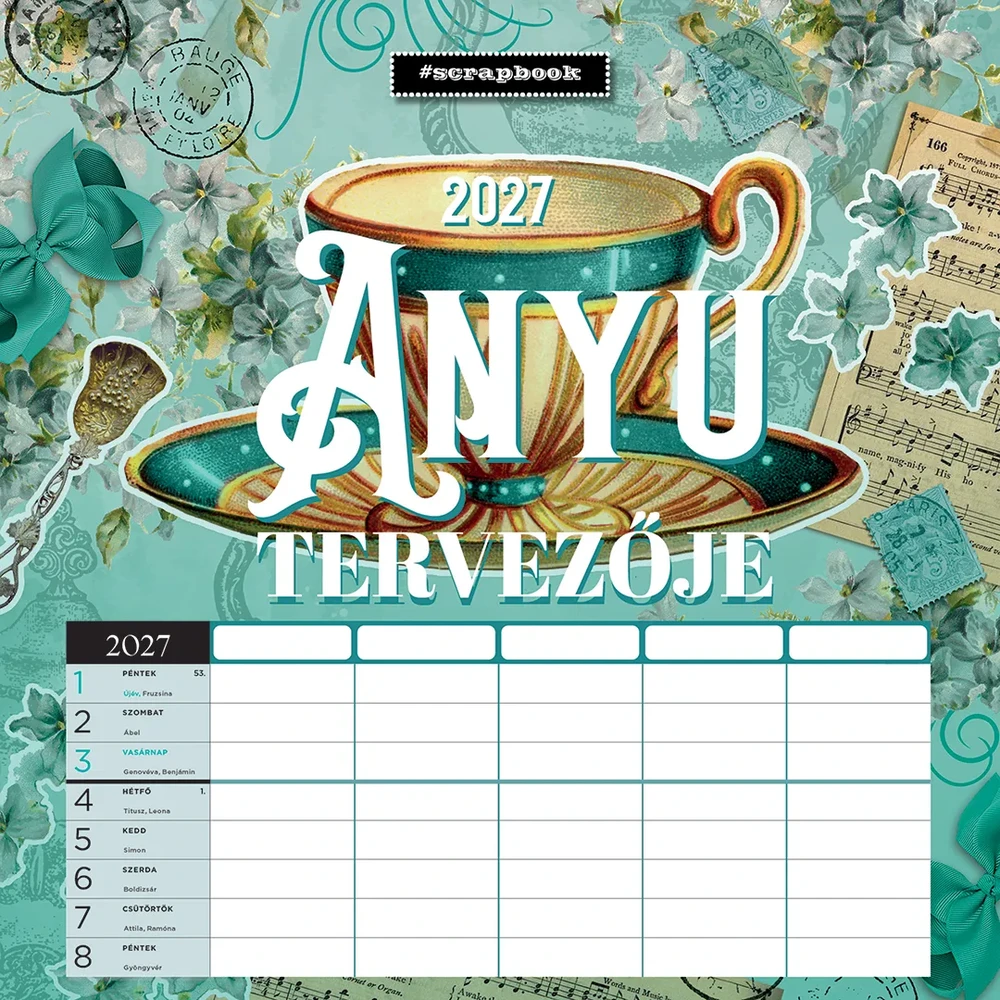 LIZZYCALENDAR Falinaptár 2027 29x29 cm Anyu tervezője Scrapbook Style