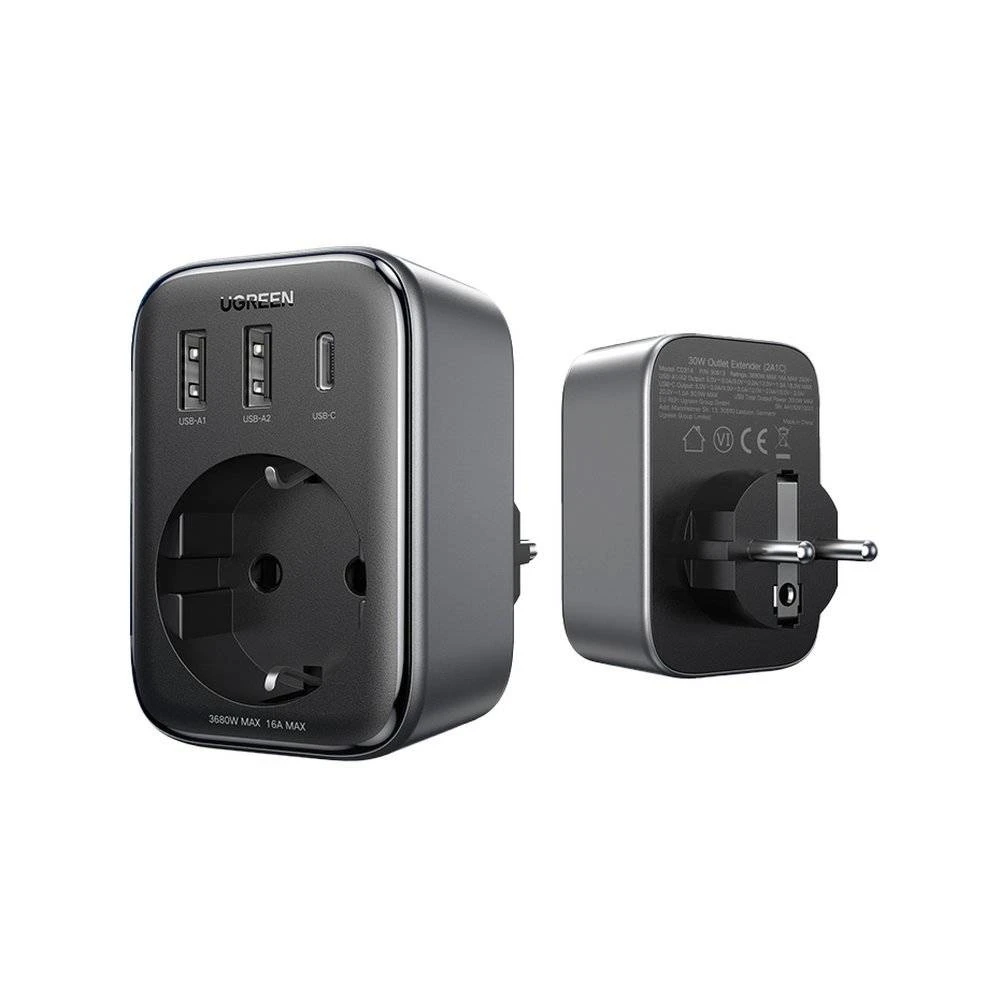UGREEN 90613 Fali Aljzat 2x USB-A 1x USB-C fekete