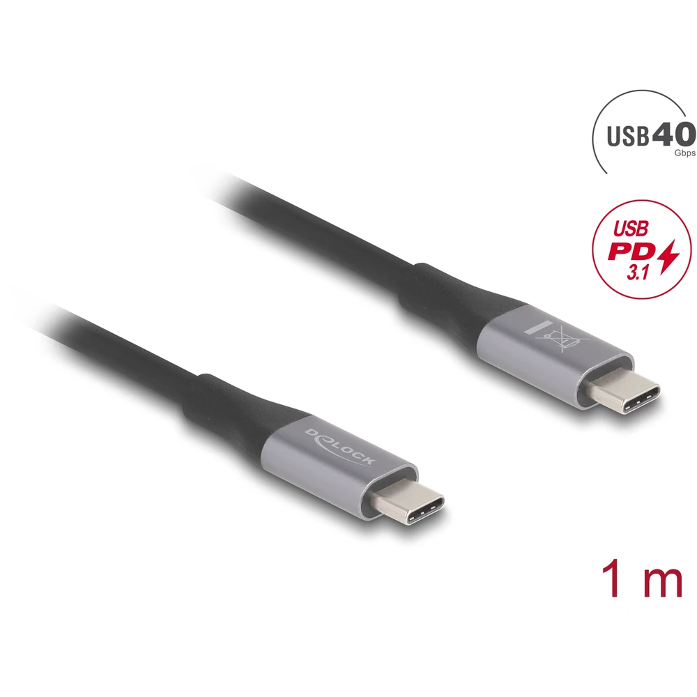 DELOCK USB 4.0 Type C Connector Black-Gray 1m 81191