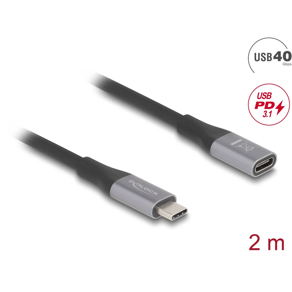 DELOCK USB 4.0 Type C Extension cord Black 2m 81202