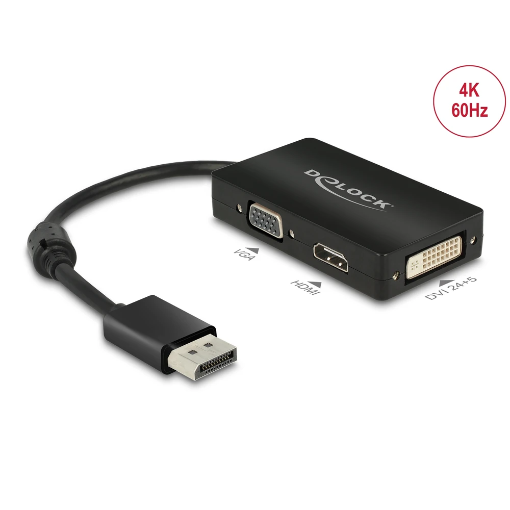 DELOCK DisplayPort VGA/D-Sub + HDMI + DVI-D Átalakító Fekete 16cm 62656