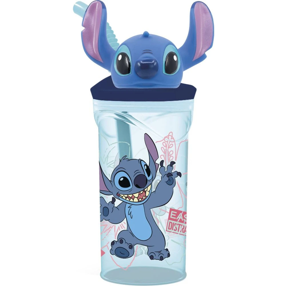 LUDICUS GAMES Pohár hajlítható szívószállal Stitch 3D figurával STOR8693
