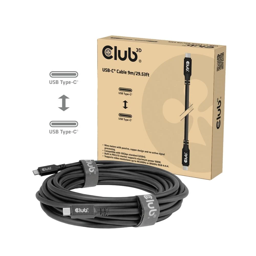 CLUB3D USB 4.0 Type C Connector Black 9m CAC-2509