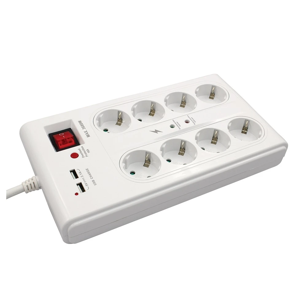 COMMEL Überspannungsschutz Verteiler 8 Steckdose 2x USB 3m 380-107