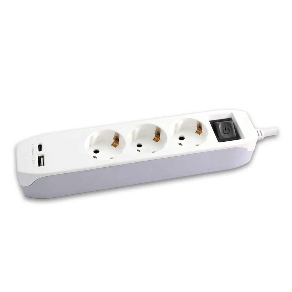 COMMEL Schalten Verteiler 3 Steckdose USB A+C 3m weiß grau 234-406