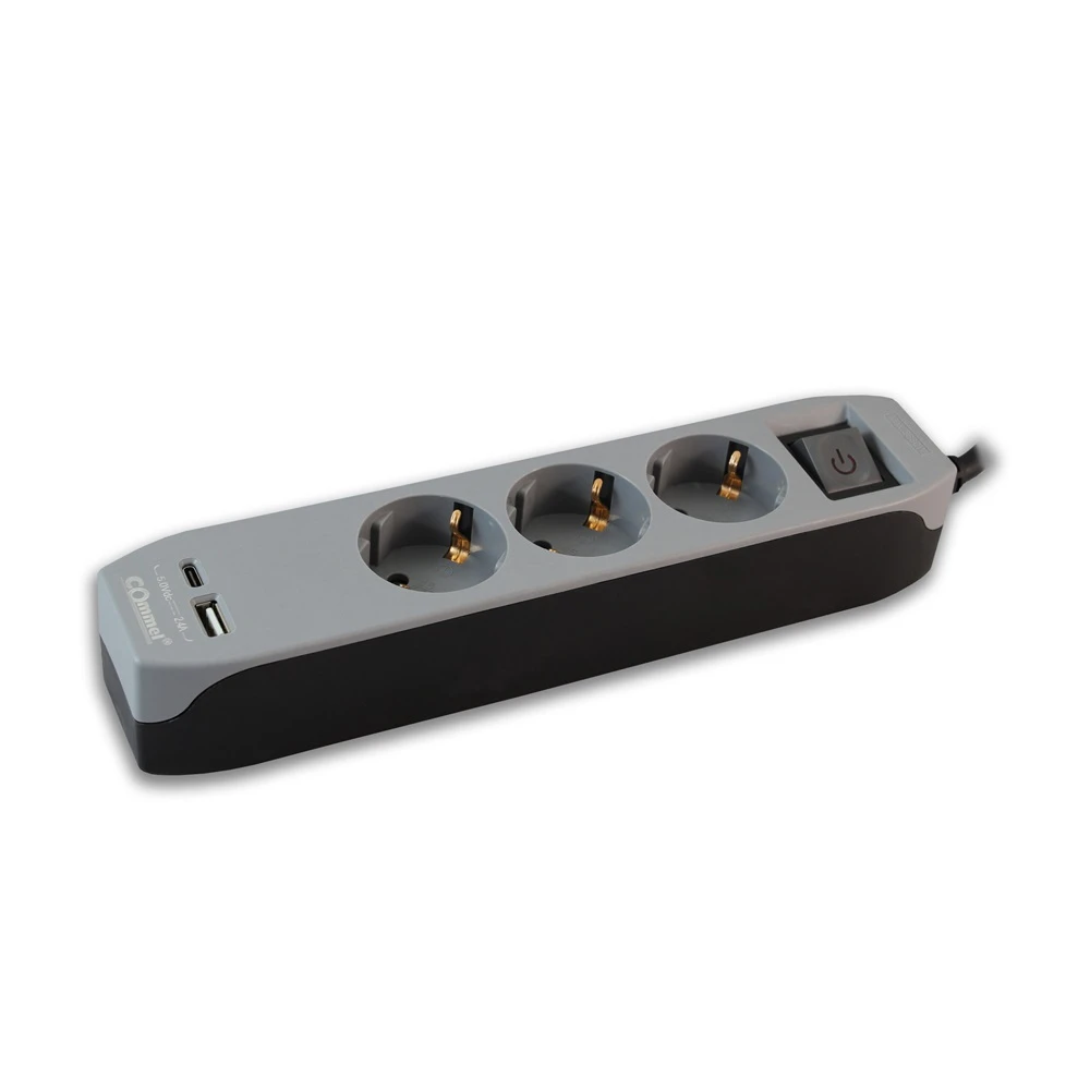 COMMEL Schalten Verteiler 3 Steckdose USB A+C 3m schwarz und grau 234-416