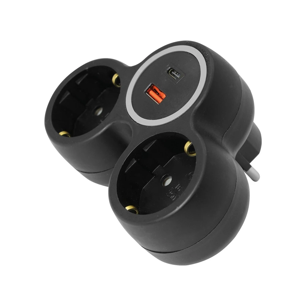 COMMEL Vernetzung Verteiler 2 Steckdose USB A+C 20W schwarz 240-803