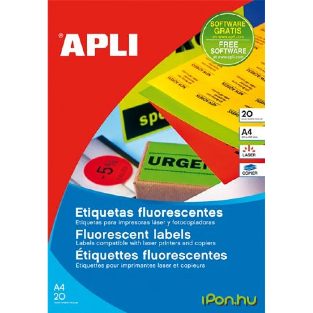 APLI Neon green label 210 x 297 mm 20 etikett/csomag