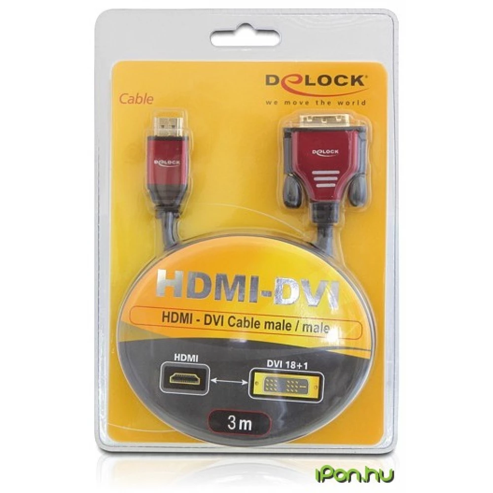 DELOCK HDMI DVI-D Átalakító Fekete 3m 84343