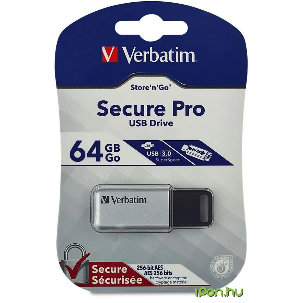 VERBATIM Store n Go Secure Pro 64GB USB 3.0 Srebro