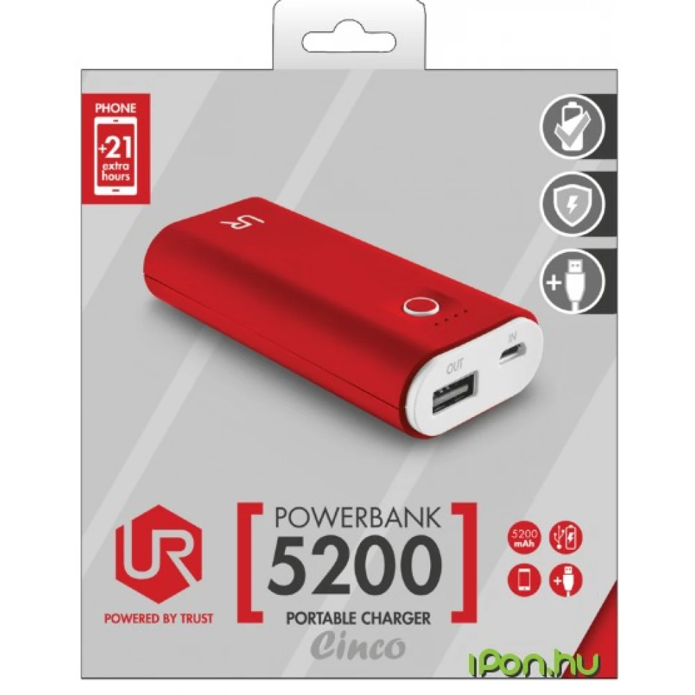 TRUST 20509 Cinco PowerBank 5200 Portable Charger rot