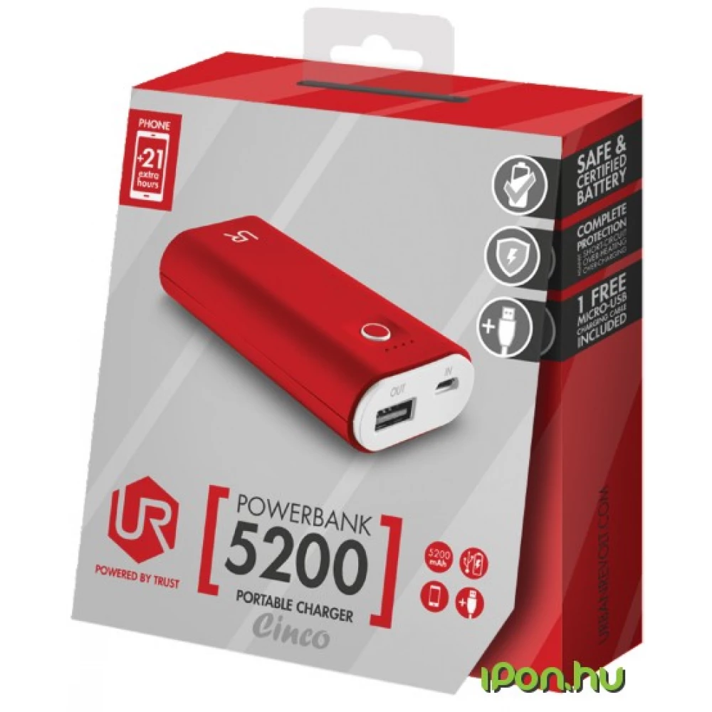 TRUST 20509 Cinco PowerBank 5200 Portable Charger roșu