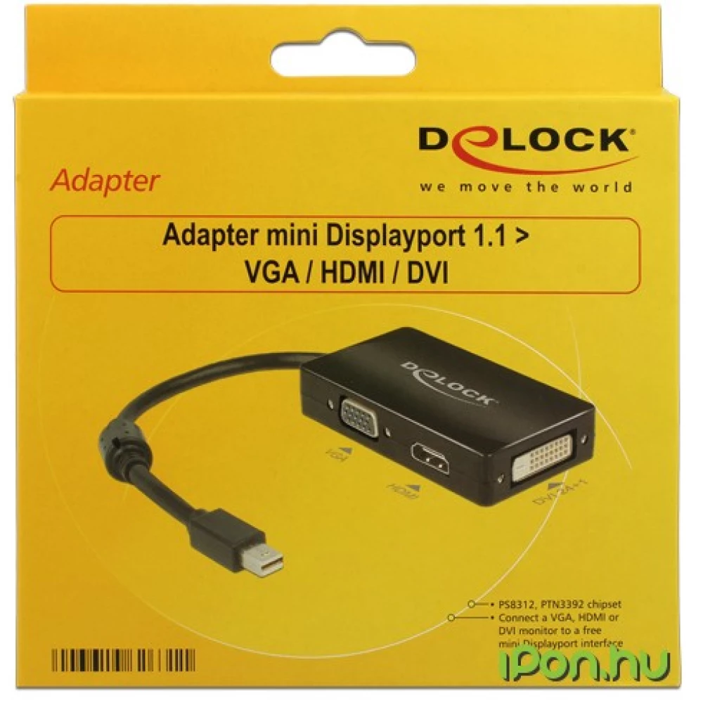 DELOCK Mini DisplayPort VGA/D-Sub + HDMI + DVI-D transformator Crno 16cm 62631