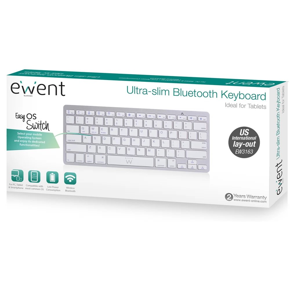 EWENT EW3163 Ultra slim Bluetooth Keyboard US English white - iPon - hardware and software news,
