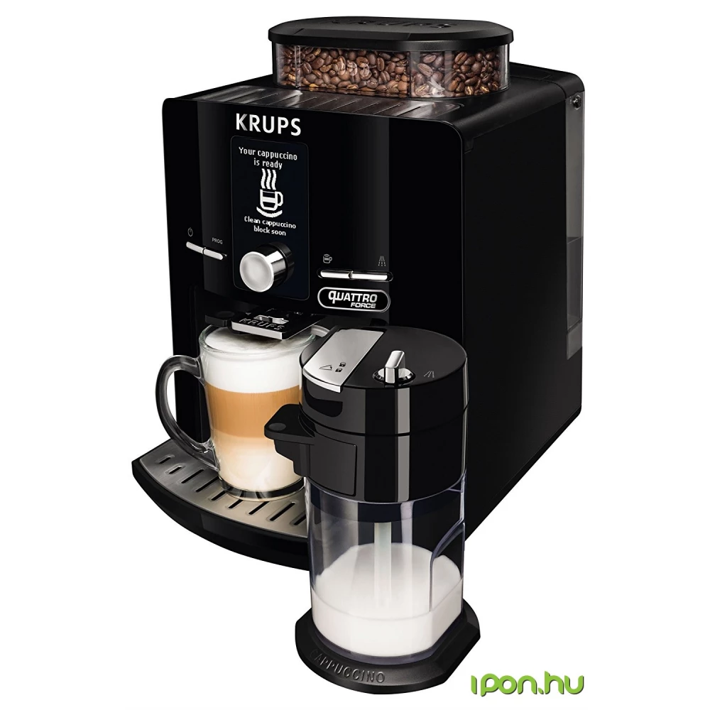 krups ea82fd framer 'espress quattro force with aluminum front one touch  coffee machine, milk container, 1.7 liter, 15 bar, 1450w, aluminum / black  (220-240 volts not for usa)
