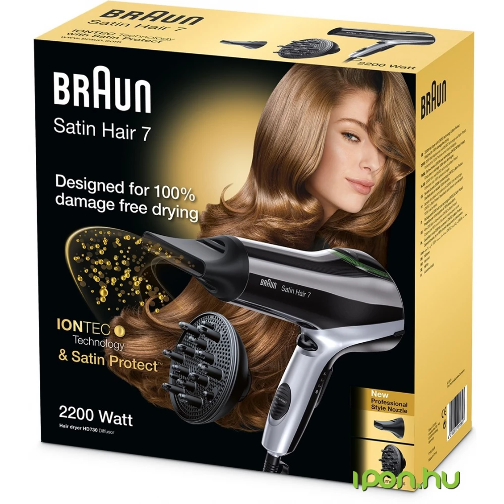 banaan Wolk venster BRAUN 657231 Satin Hair 7 IONTEC HD 730 hair dryer Satin Protect technology  and diffuser (Basic guarantee) - iPon - hardware and software news,  reviews, webshop, forum