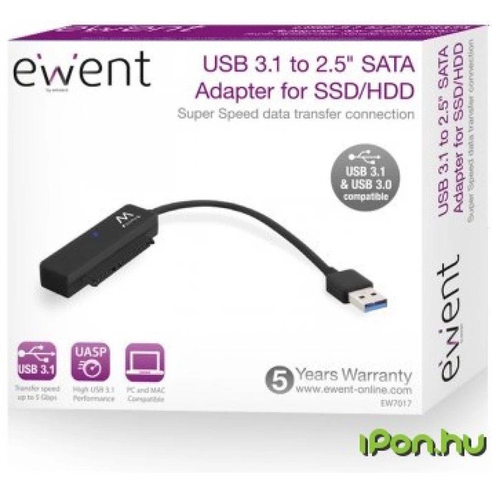 EWENT USB 3.1 SATA + Ernährung Transformator Schwarz 7cm EW7017