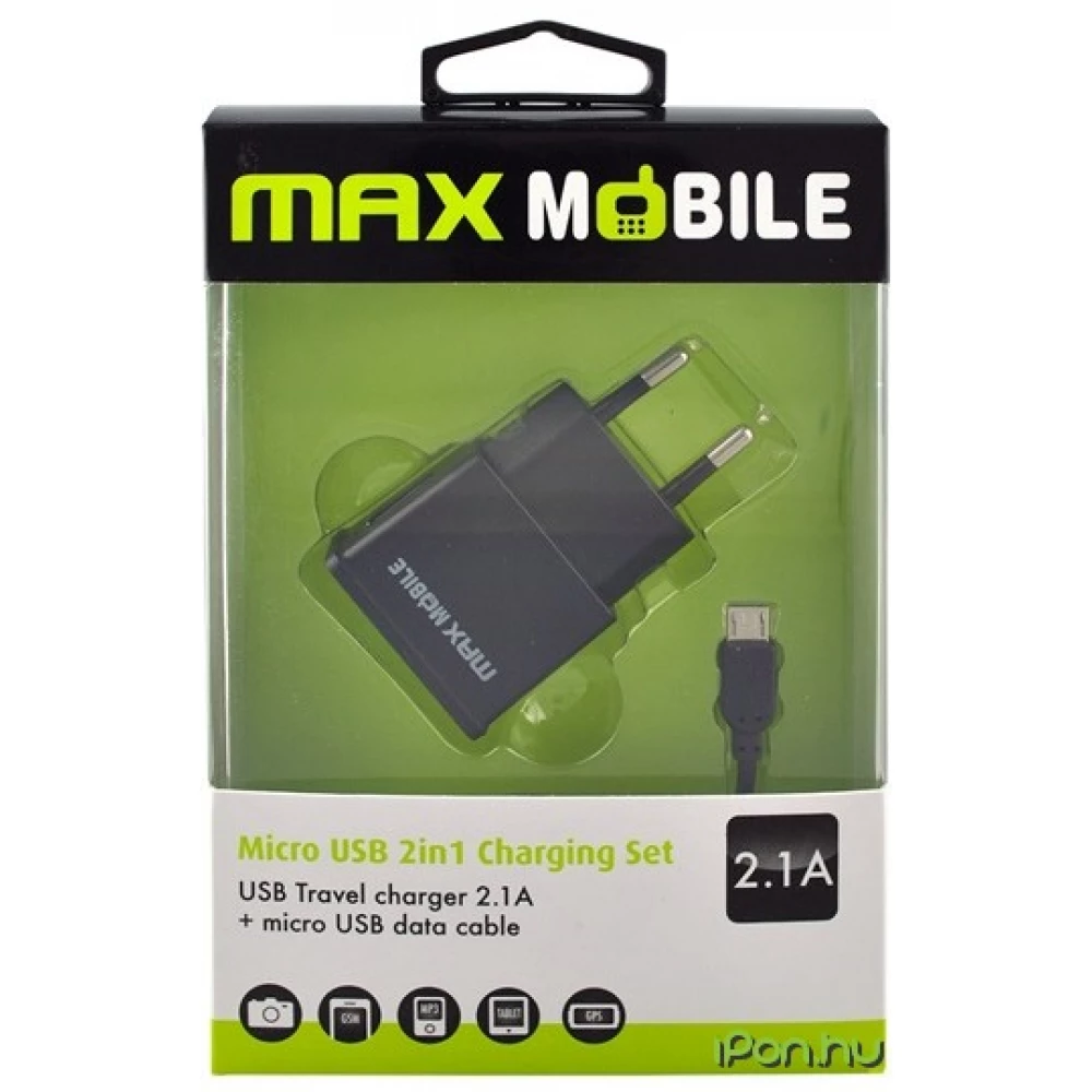 MAX MOBILE 2in1 szett hálózati töltő 2.1A fekete MAX MOBILE 2in1 szett hálózati töltő 2.1A fekete