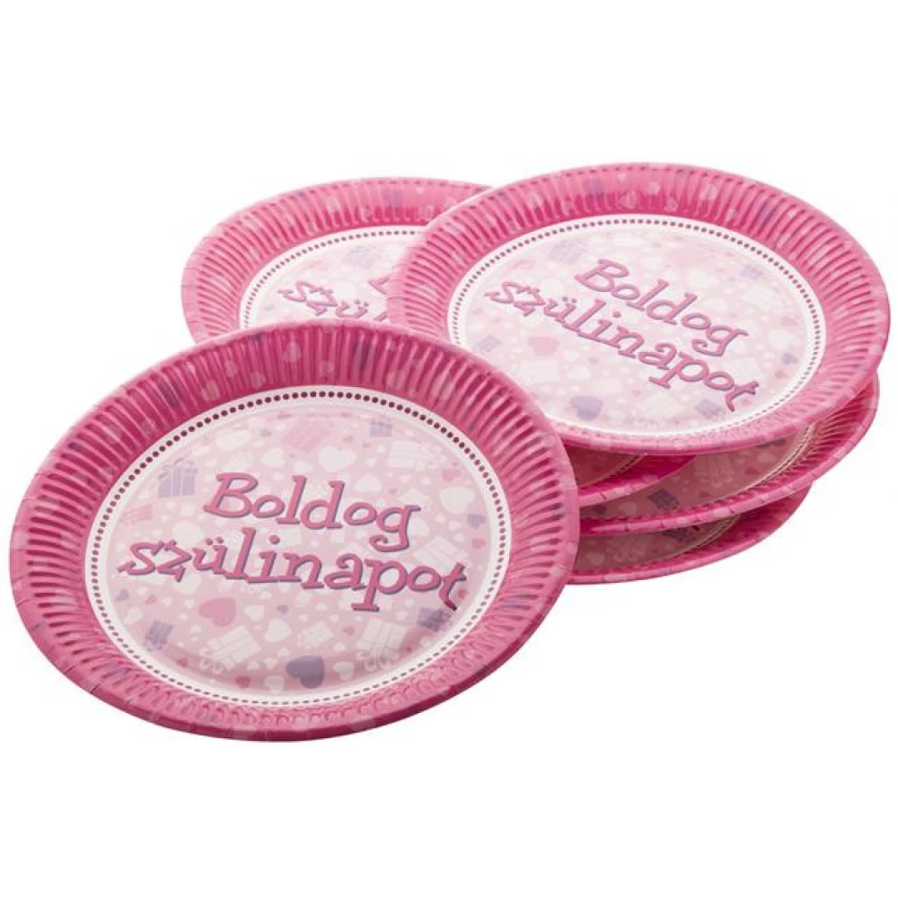 GYEREKJATEK Happy birthday pattern paper plate pink GYEREKJATEK Happy birthday pattern paper plate pink