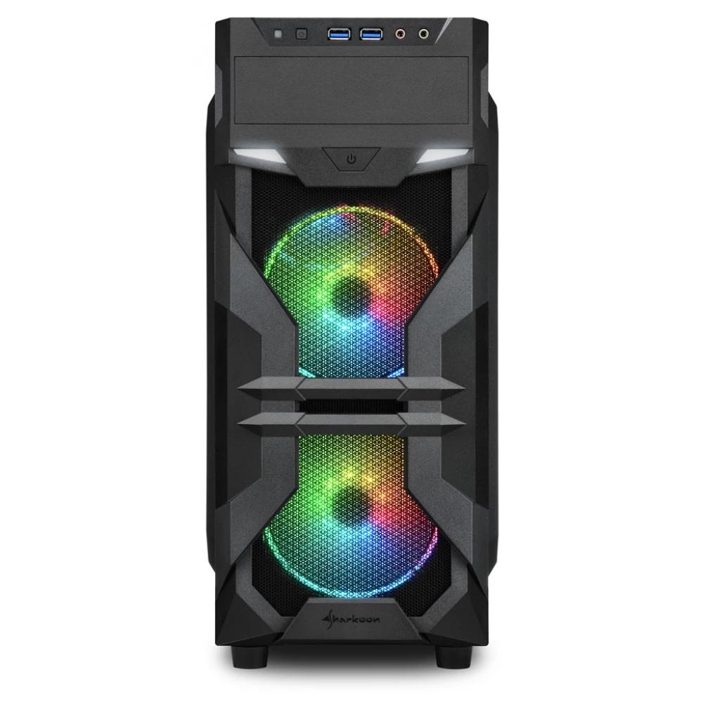 Sharkoon VG7-W - Boîtier PC Gamer RGB Midi-Tower Noir Avec Grande Fenêtre Acrylique Et Ventilateurs LED Préinstallés