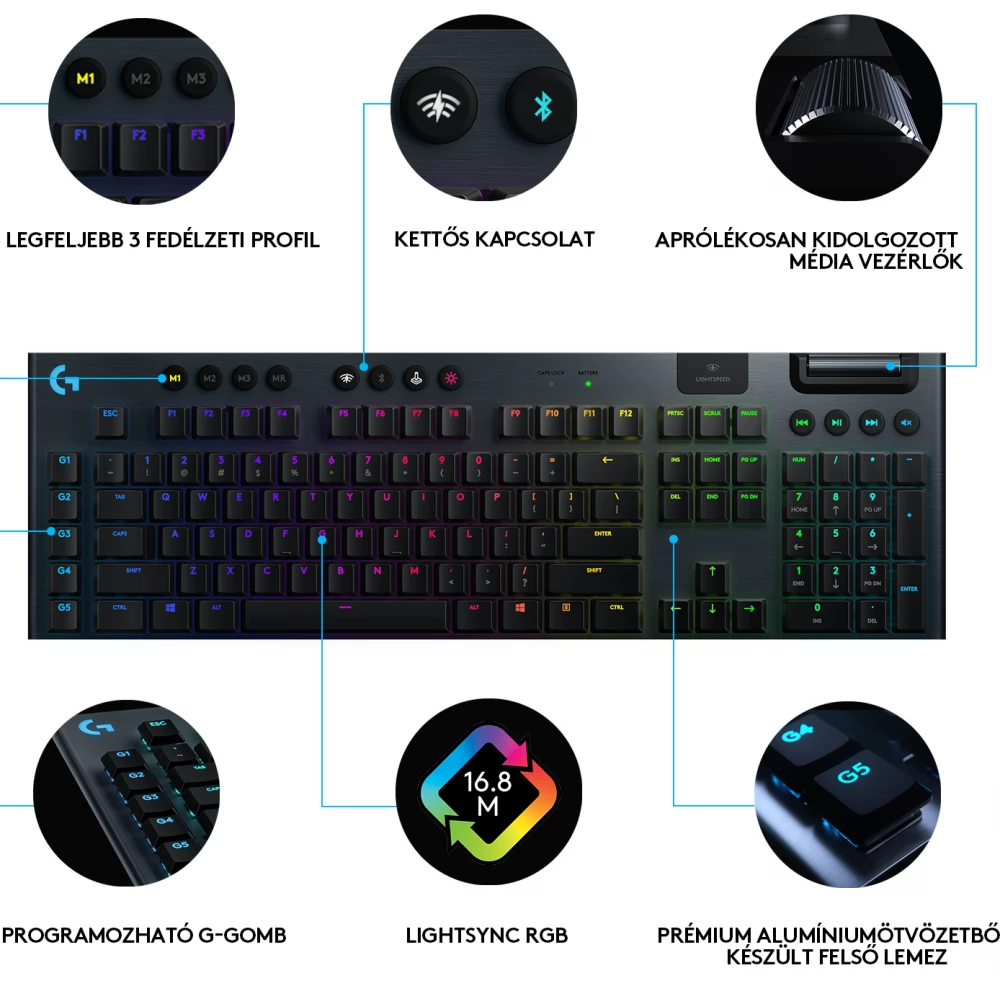 LOGITECH G915 Lightspeed Wireless Clicky Scandinavian black - iPoncomp.com