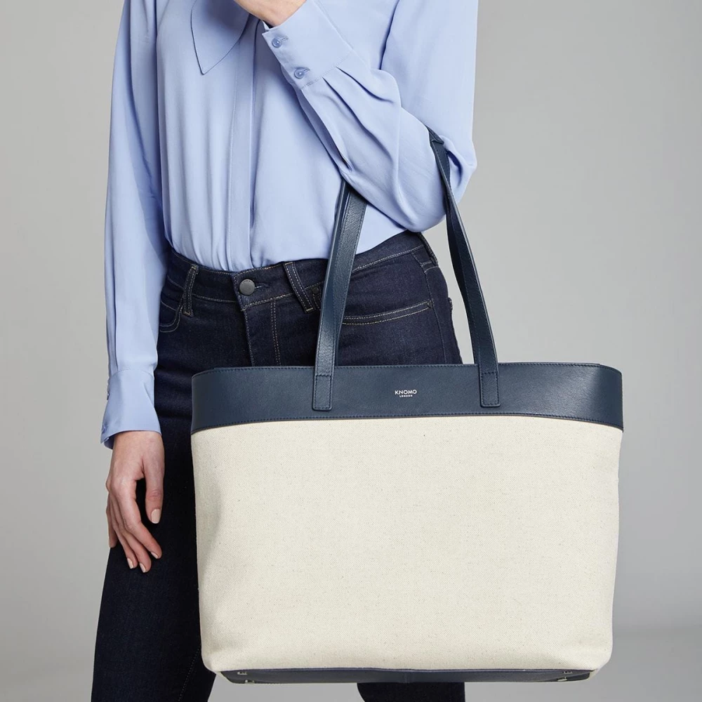 KNOMO Maddox Leather Laptop Tote Bag 15 beige and silver iPoncomp