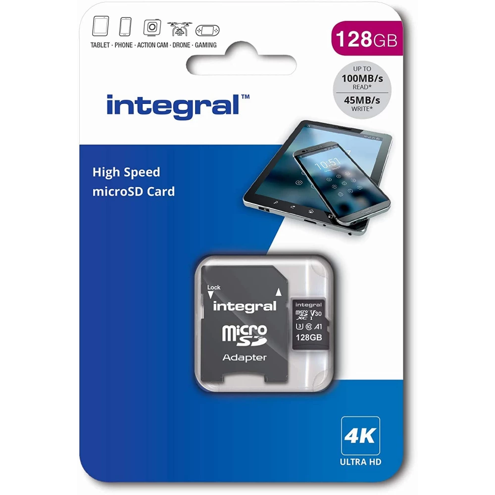 INTEGRALMEMORY Standard 128GB MicroSDXC 45 MB/s INMSDX128G-100V30 INTEGRALMEMORY Standard 128GB MicroSDXC 45 MB/s INMSDX128G-100V30